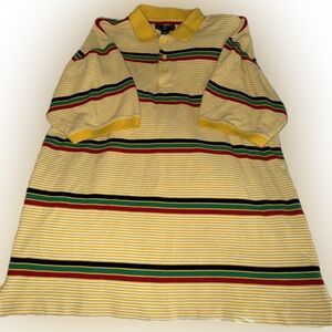 Vintage Royal Blue Striped Polo Shirt 2XL Rasta Colors 90s Hip Hop